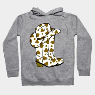 BROWN Cow Spots Cowboy Boots And Hat Hoodie